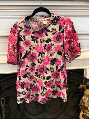 Savanna Jane Bright Pink Floral Puff Sleeve Blouse